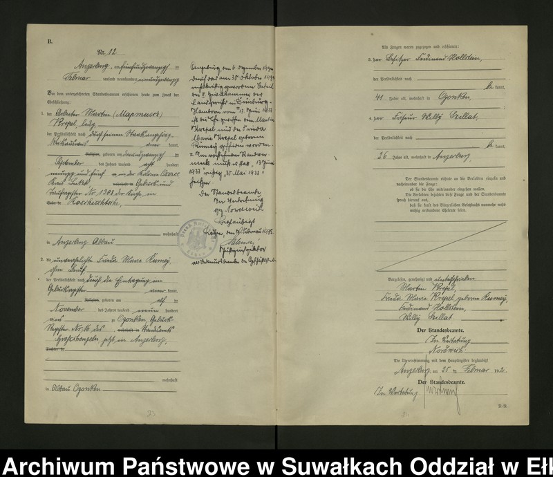 image.from.unit.number "B2. Heirats = Register (Neben = Register) Standesamt Angerburg einschl. der Bezirke, Gross Strengeln, Kehlen und Prinowen No 1 bis 95"