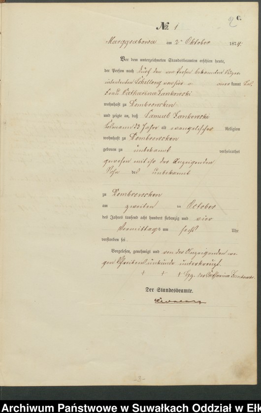 image.from.unit.number "Haupt-Sterbe-Register des Königlich Preussischen Standes-Amtes Landgemeinde Marggrabowa Kreis Oletzko"