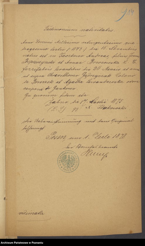 Obraz 16 z jednostki "Die von den Verlobten beigebrachten Urkunden zur Eheschliessung pro 1875"