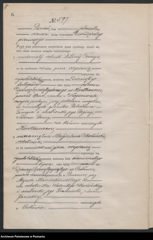 Obraz 10 z jednostki "Księga miejscowa małżeństw tom III [Rejestr główny małżeństw]"