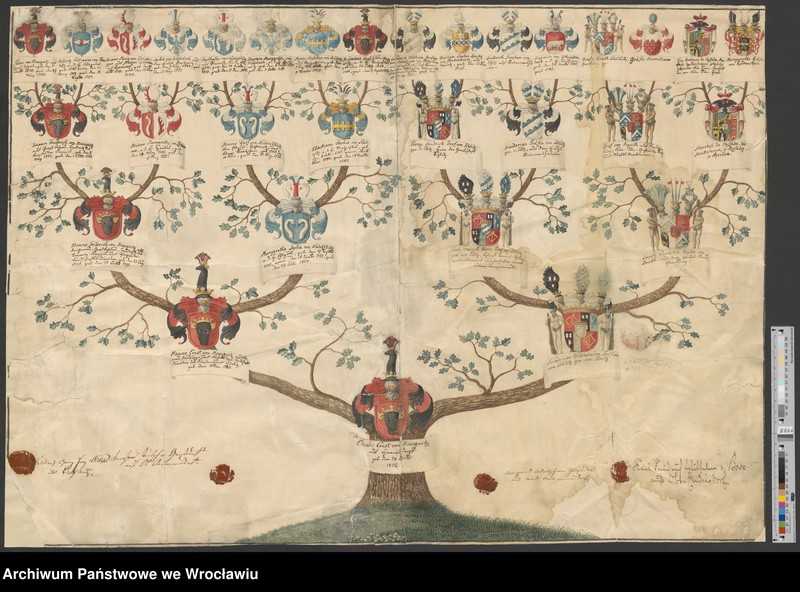 Obraz 16 z jednostki "[Herby, drzewa genealogiczne różnych rodów- von Geusau, von Gersdorff, von Rade, von Heynitz-Lindau, von Vechtnitz, von Wiedebach, von Globio, von Haugwitz, von Steding, von Winkel, von Langenau, von Wallis, von Erdmannsdorf, von Hagen, von Granach, von Schönburg-Waldenburg, von Arenstadt, von Finger]"