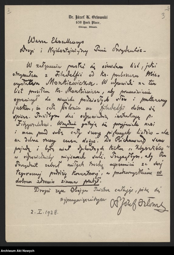 image.from.unit.number "Orłowski Józef; Załączniki: 1) wycinki prasowe; 2) "Copies of grutings to mr. Paderewski", II 1928 r. (maszynopis); 3) list J. Orłowskiego do Ernesta Gorwers