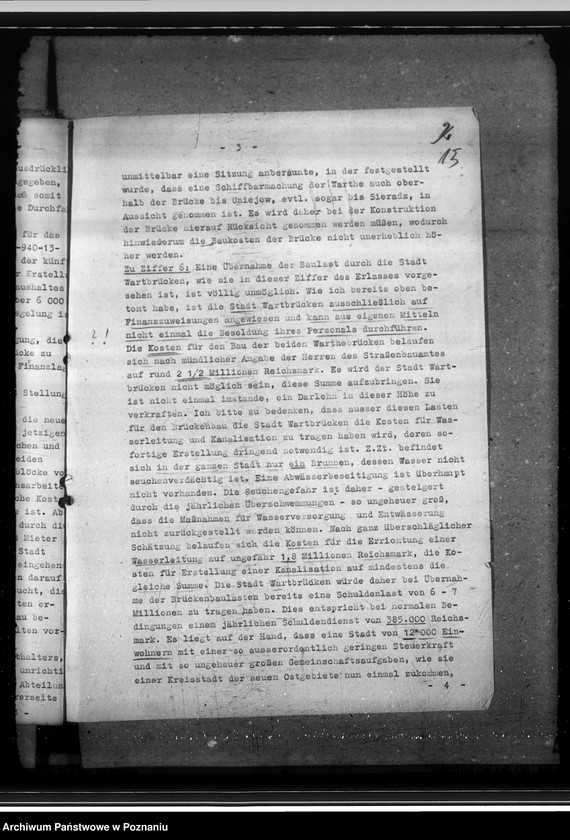 Obraz 19 z jednostki "Zuschüsse aus Reichsmitteln für Sondermassnahmen in Hohensalza (Inowrocław), Warthbrücken (Koło). Neubau einer festen Brücke."