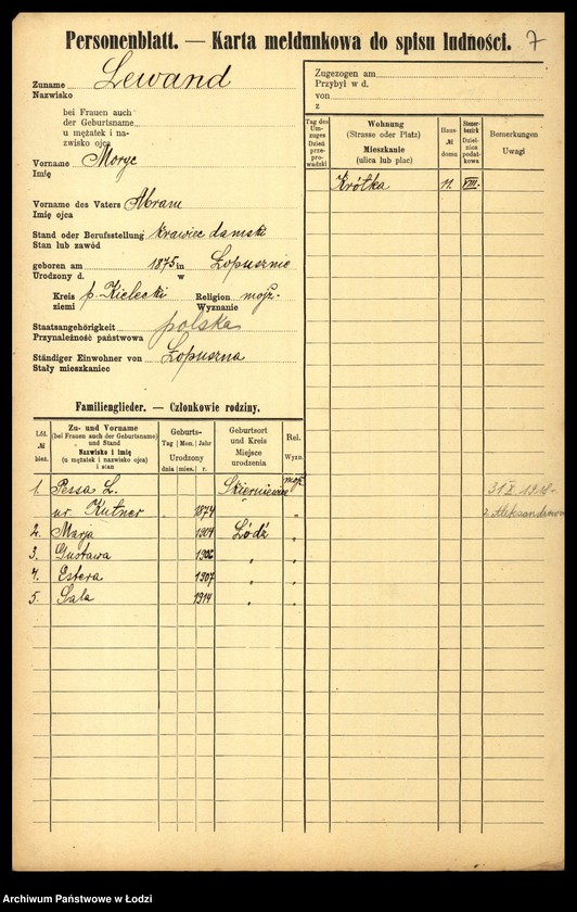 Obraz 9 z jednostki "[Spis ludności Łodzi] Lewan - Lewandowski"