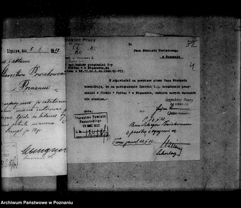 Obraz 10 z jednostki "Zatwierdzenie projektu urządzania zakładu przemysłowego Firmy Płótno S. Akcyjna W Stęszewie powiat poznański nr 516"