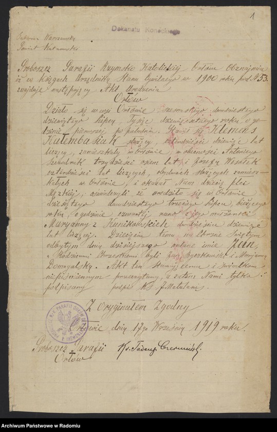 image.from.unit.number "[Załączniki do akt metrykalnych parafii Chlewiska z 1919 roku]"