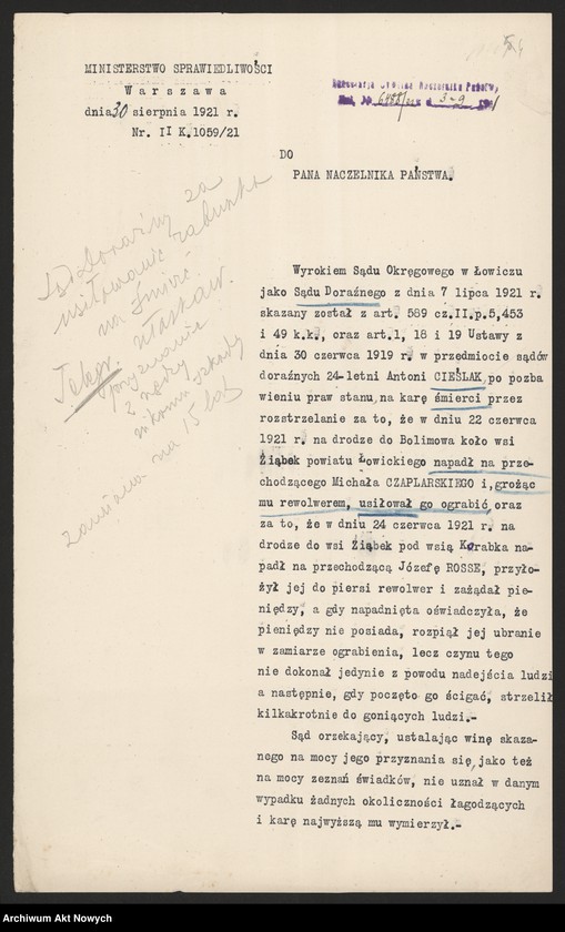 image.from.unit.number "Ułaskawienia z b. Kongresówki - uwzględnione, dotyczące: zabójstw, napadów, oporu wobec urzędnika, kradzieży, łapówkarstwa, defraudacji leśnej, tajnego gorzelnictwa."