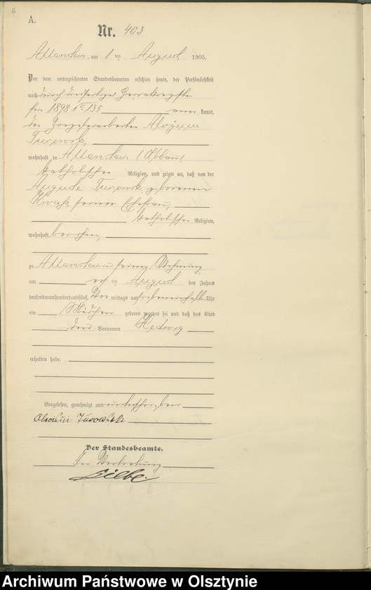 image.from.unit.number "Geburts-Haupt-Register Tom II, Nr 399 - 722"