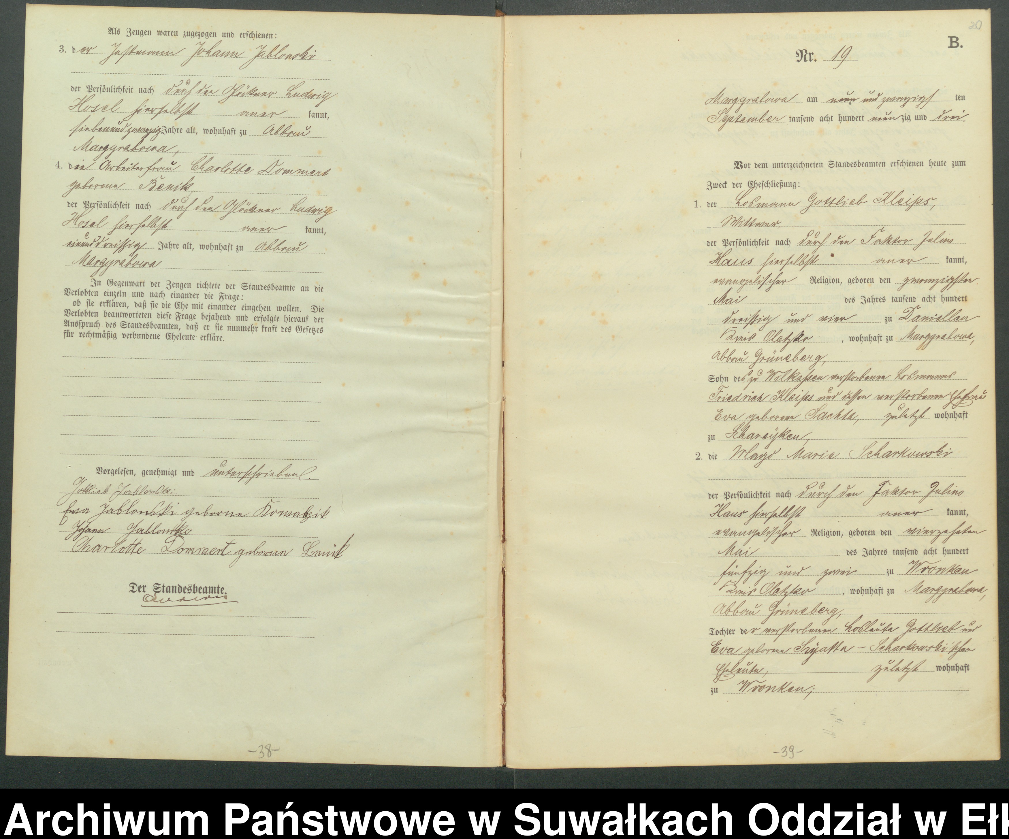 Skan z jednostki: Heiraths-Haupt-Register des Königlichen Preussischen Standes-Amtes Stadtgemeinde Marggrabowa Kreis Oletzko