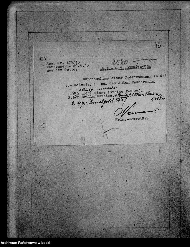 Obraz 20 z jednostki "Kripo.Unterlagen 2400-2600 [Dokumenty konfiskaty majątku ruchomego u Żydów]"