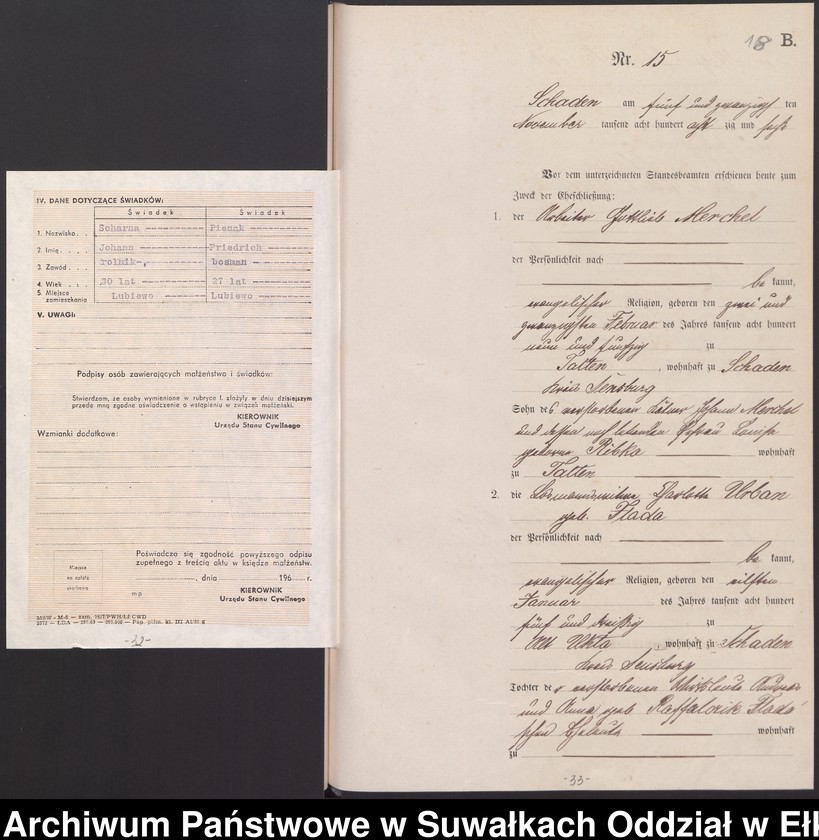 image.from.unit.number "Heiraths-Haupt-Register des Königlich Preussischen Standes-Amtes Schaden Kreis Sensburg"