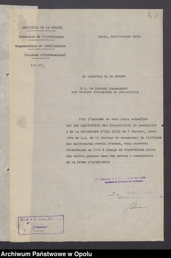 Obraz 5 z jednostki "Entress /Korespondencja wpływająca pochodząca od władz wyższych i jednostek podległych - pisma, instrukcje/ 15.02.-13.04.1921"