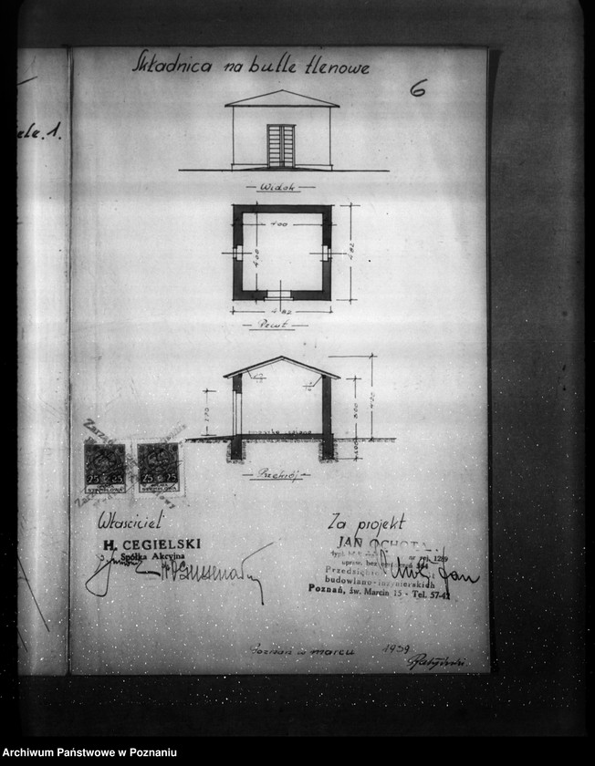 Obraz 12 z jednostki "/Projekt szatni, stajni, wozowni, i składnicy na butle tlenowe na terenie I Oddziału Fabryki H. Cegielskiego w Poznaniu/"