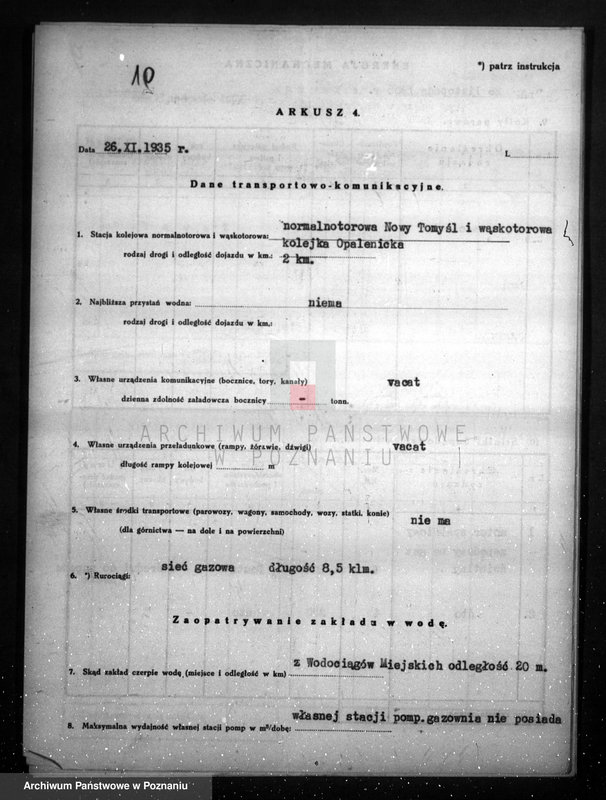 Obraz 13 z jednostki "Kwestionariusz Gazowni Miejskiej w Nowym Tomyślu"