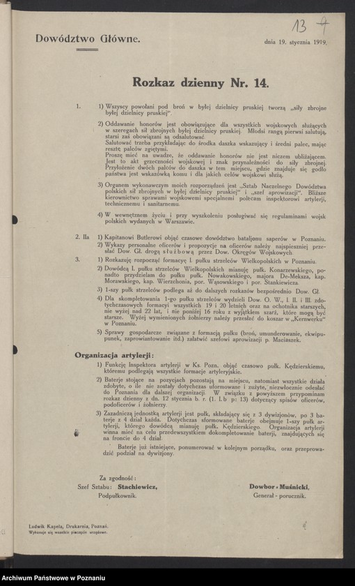 Obraz 15 z jednostki "/Rozkazy dzienne Dowództwa Głównego Sił Zbrojnych w byłym zaborze pruskim/, do nr 100."