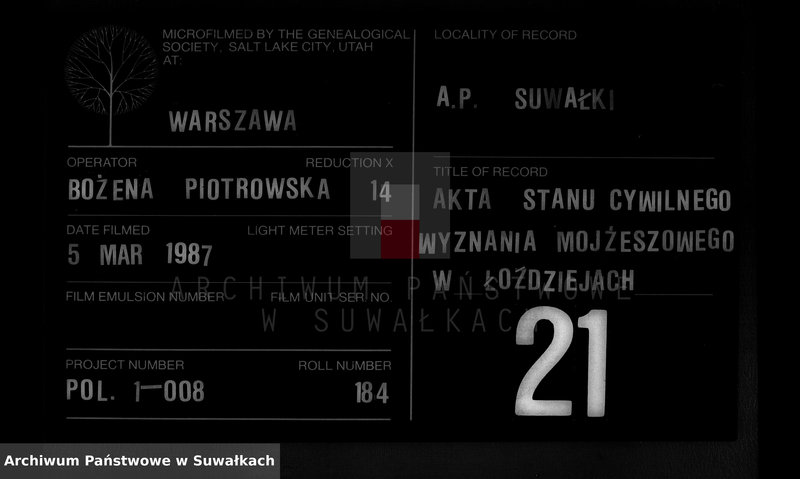 image.from.unit.number "Dowody Zawartych Małżeństw Starozakonnych w Okręgu Łoździeje w roku 1852"