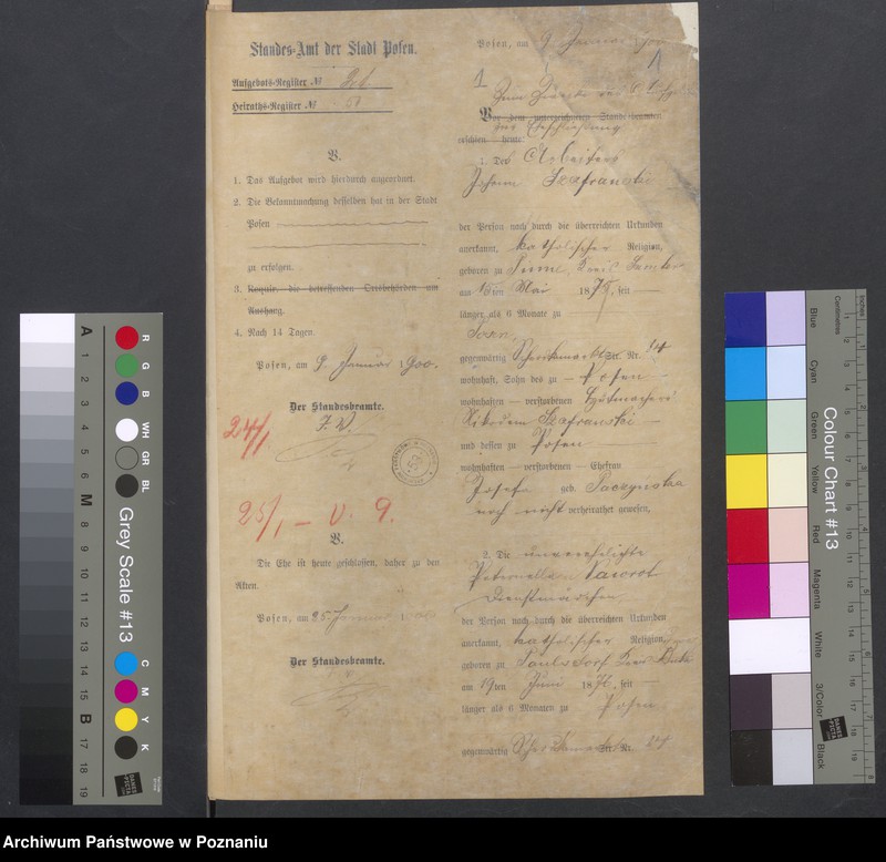 Obraz 3 z jednostki "Die von den Verlobten beigebrachten Urkunden zur Eheschliessung pro 1900"