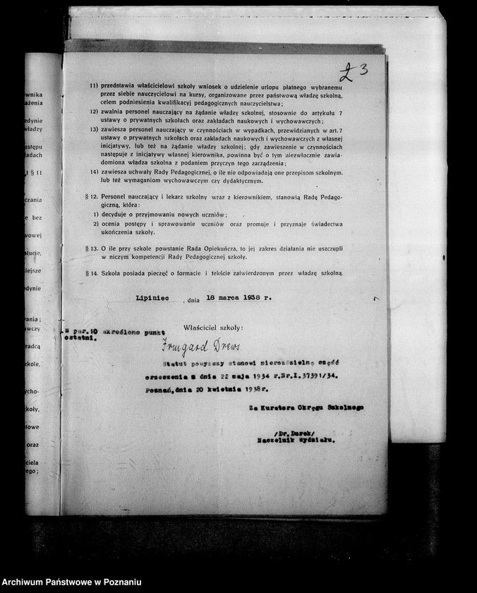 Obraz 7 z jednostki "Prywatna Szkoła Powszechna z niemieckim językiem nauczania w Lipińcu powiat Chodzież"