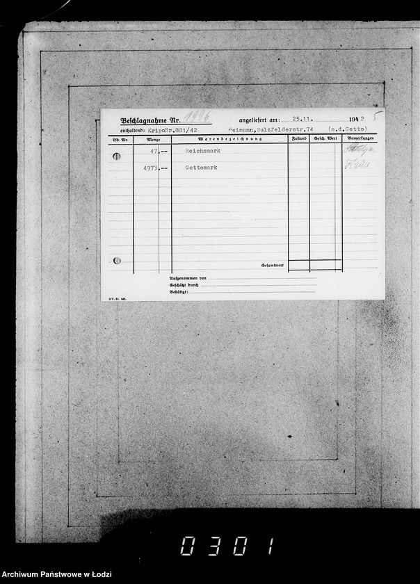 Obraz 9 z jednostki "Kripo 1801-2000 [Kartoteka skonfiskowanego majątku ruchomego u Żydów]"