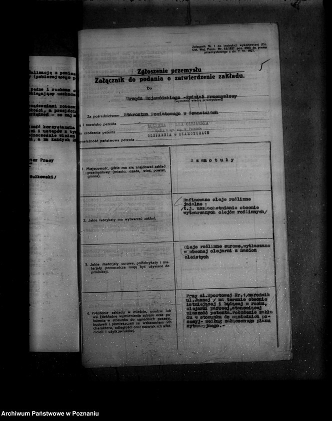 Obraz 9 z jednostki "Zatwierdzenie zakładu przemysłowego rafinerii i kotłowni/ Rolniczej Spółki Olejarskiej Spółka z o. o. w Szamotułach"