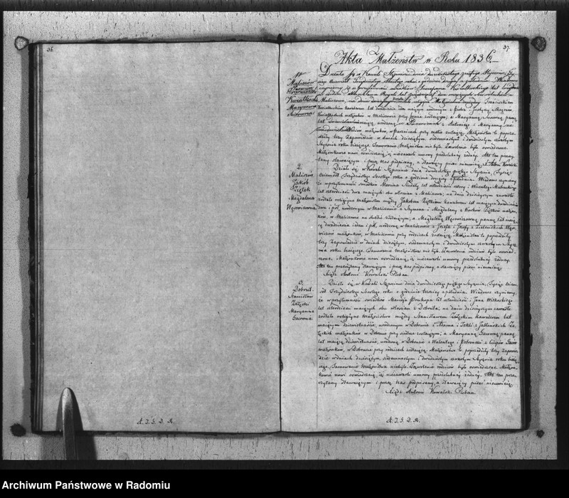 Obraz 20 z jednostki "Dupplikat Aktów Religiyno- Cywilnych Urodzenia, Zaślubienia i Zeyścia parafii Kowali Stępociny Roku 1836"