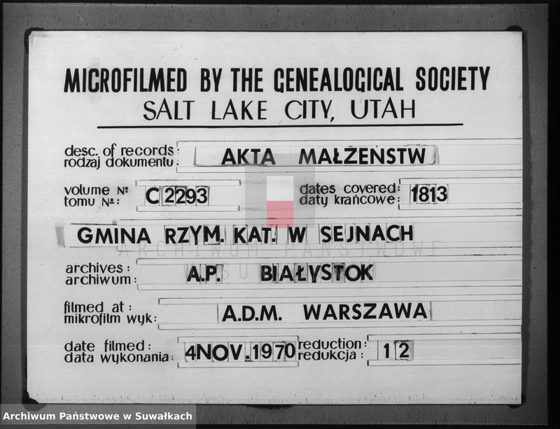 image.from.unit.number "Akta stanu cywilnego zaślubionych w gminie seyneńskiey od 1-go stycznia 1813 roku."