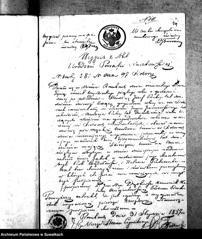 image.from.unit.number "Dowody do Akt Ślubnych z roku 1857 Suwałk"