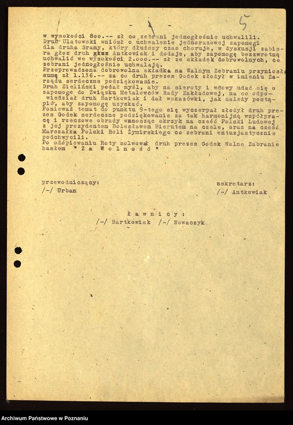 Obraz 8 z jednostki "Współdziałanie Zarządu Głównego Związku Powstańców Wielkopolskich z kołami na terenie miasta Poznania: 1. H.C.P. [1948-1949] 2. Czwartacy [1947-1949] 3. Dziesiątacy [1947-1949] 4. Główna [1946] 5. Górczyn [1946-1949] 6. Jeżyce [1946-1947] 7 Junikowo [1947-1949] 8. Krzyżowniki [1946-1949] 9. 4 Kompania Marynarzy [1948-1949] 10. Im. Fr. Ratajczaka [1947-1948] 11. Śródmieście [1946-1949] 12. Wilda [1947-1949] 13. Dzielnica III Zamek [1947-1949] 14. Żegrze [1947-1949]"