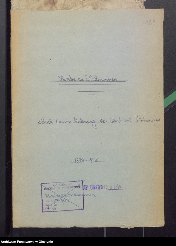 image.from.unit.number "Schul-Cassen Rechnung des Kirchspiels Widminnen"