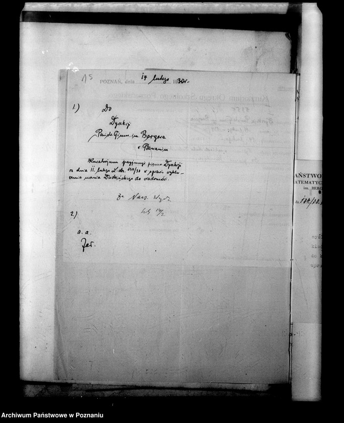 Obraz 19 z jednostki "Państwowe Gimnazjum imienia Bergera - Poznań [między innymi sprawozdanie z egzaminu dojrzałości eksternów i abiturientów]"