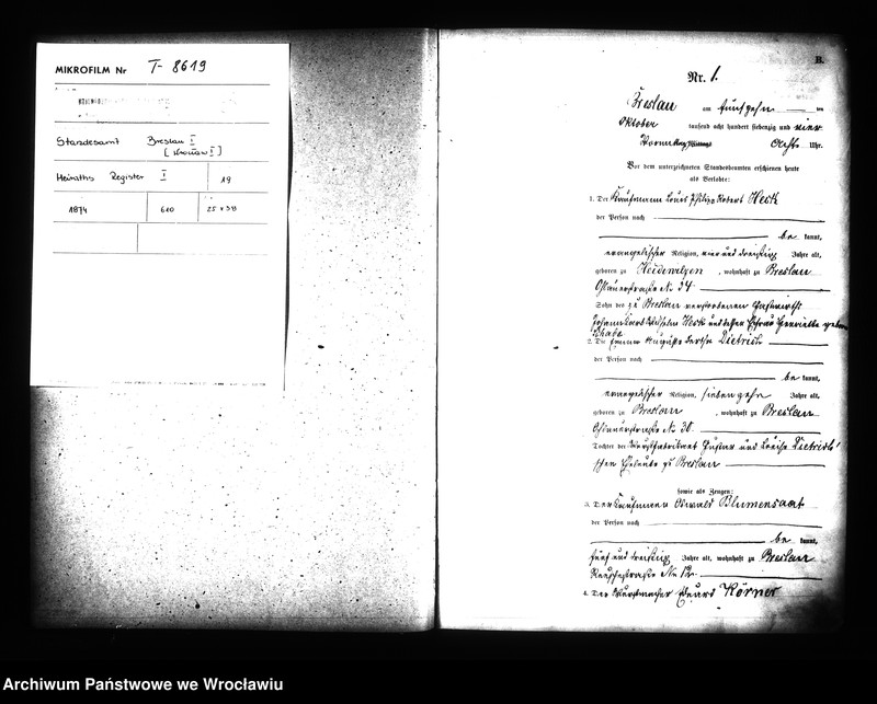 image.from.unit.number "Heiraths-Haupt-Register Breslau I 1874 Band 1"