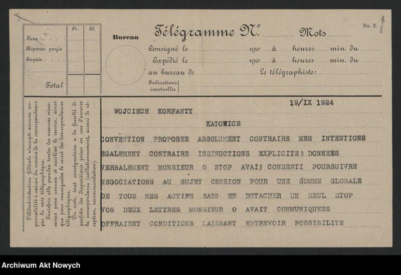 image.from.unit.number "Korfanty Wojciech; Załączniki: a) telegram I. J. Padewskiego do W. Witosa; b) zaproszenie, dotyczy "Rzeczypospolitej"; L.23 (odpowiedzi - rękopisy, maszynopisy)"