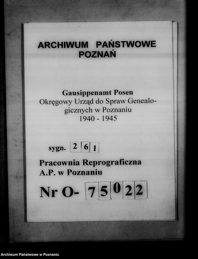 Obraz 1 z jednostki "Bücherverzeichnis, Kreissippenamt Posen-Land [powiat Poznań-wieś]"