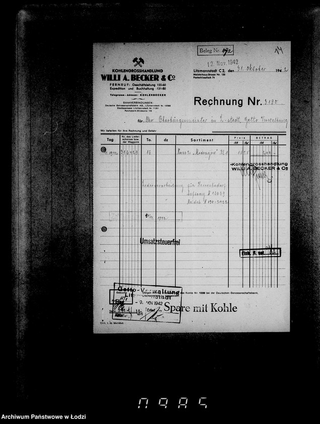 image.from.unit.number "Lebensmitteleinkauf. Aufträge, [Lieferscheinen und Rechnungen] 16841-16870 [Dostawa artykułów pierwszej potrzeby do Getta]"