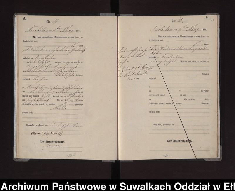 Obraz 14 z jednostki "Geburts-Haupt-Register des Königlichen Preussischen Standes-Amtes Stadt Nicolaiken Kreis Sensburg"