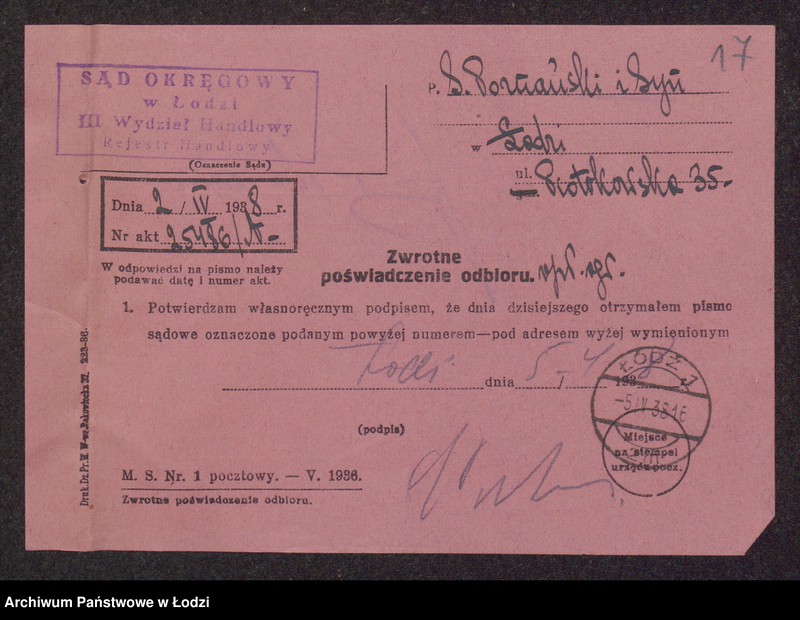 Obraz 19 z jednostki "Simsio Poznański, Joel Poznański- wyrób i sprzedaż towarów włókienniczych"