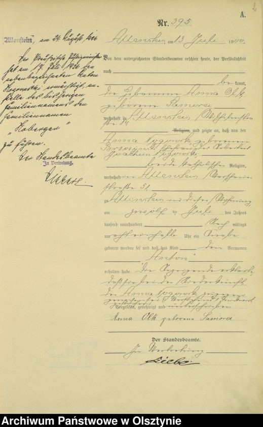 image.from.unit.number "Geburts-Haupt-Register Tom II,Nr 395 - 726"