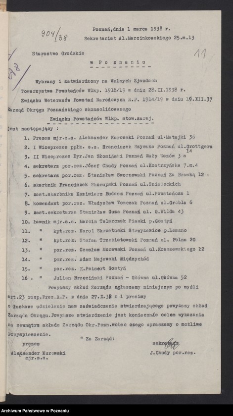 Obraz 18 z jednostki "Członkowie Zarządu Okręgu Związku Weteranów Powstań Narodowych i Związku Powstańców Wielkopolskich [korespondencja]"