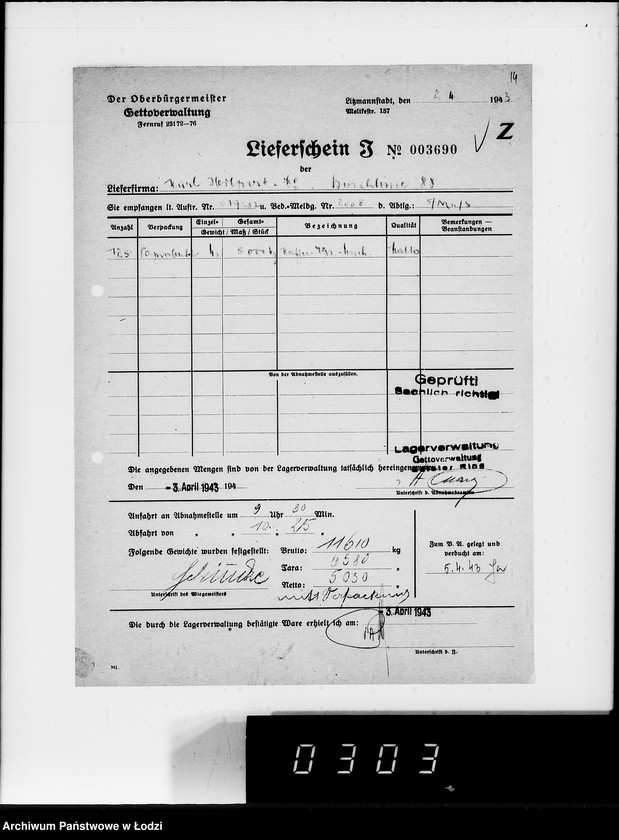 Obraz 18 z jednostki "Lebensmitteleinkauf. Aufträge, [Lieferscheinen und Rechnungen] 19281-19330"