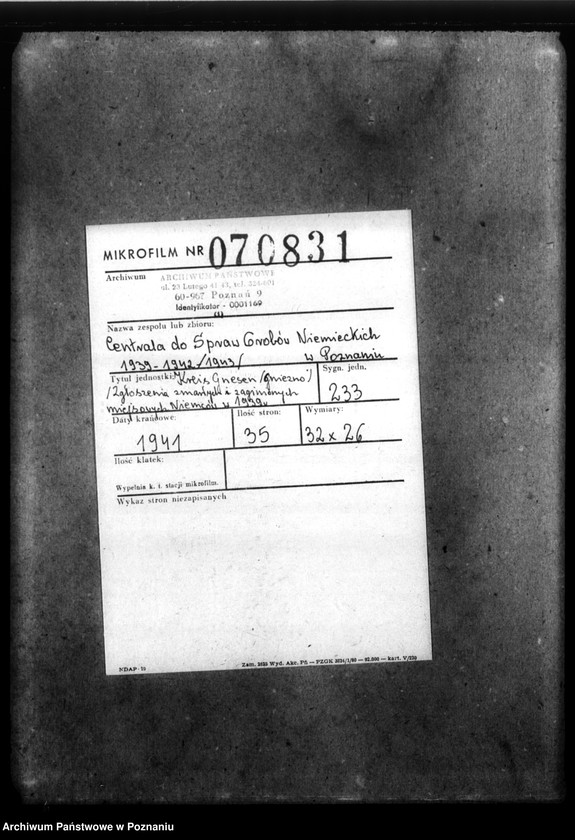 Obraz 2 z jednostki "Kreis Gnesen (Gniezno). Zgłoszenia zmarłych i zaginionych Niemców w 1939 roku"