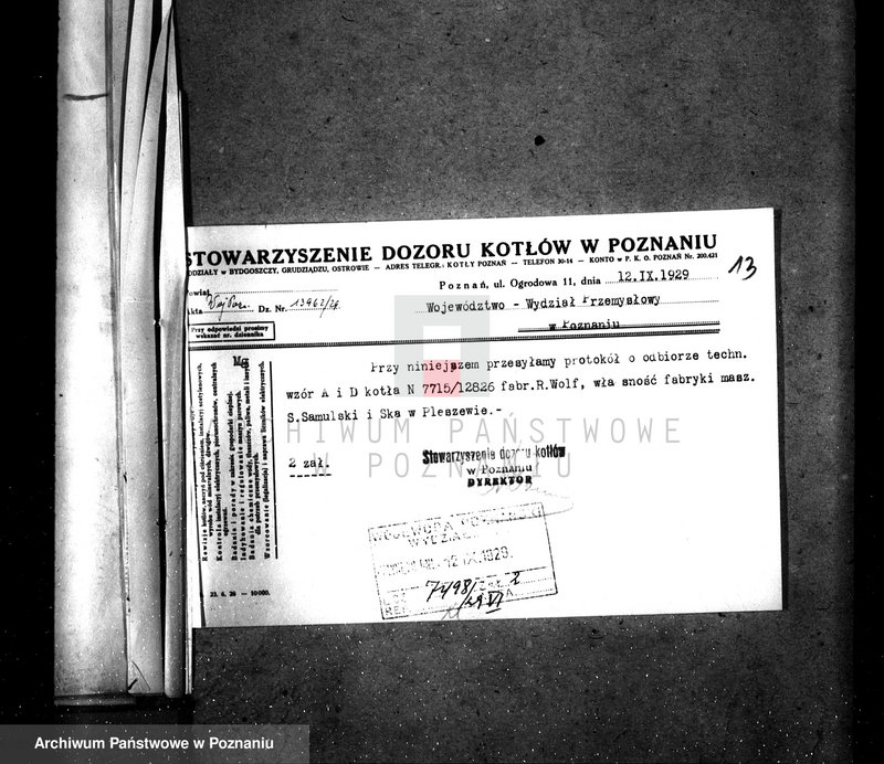 Obraz 18 z jednostki "Pleszewska Fabryka Maszyn S. Samulski i Spółka Pleszew nr fabr. kotła 12826 nr woj. kotła 4986"