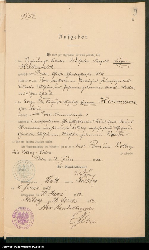 Obraz 11 z jednostki "[Dokumenty dostarczone przez narzeczonych do zawarcia związku małżeńskiego za 1902 rok. Tom X]"