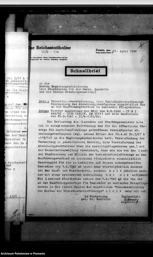 Obraz 10 z jednostki "Pflegekosten und Sonderleistungen für in den Gauheilanstalten untergebrachte Geisteskranke usw.aus der Umsiedlerkreisfürsorge"