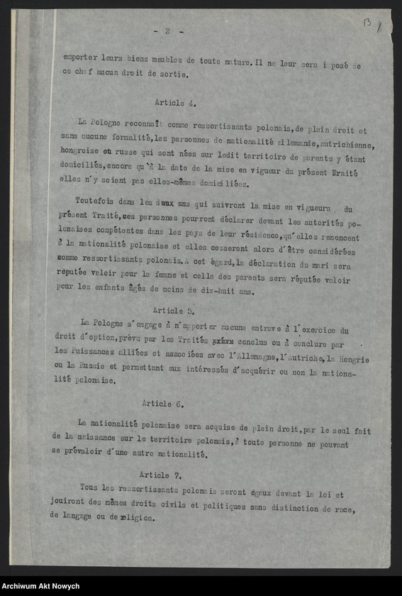 image.from.unit.number "Sprawa mniejszości narodowych w Polsce na Konferencji Pokojowej. Projekty traktatu o mniejszościach. Stanowisko Delegacji Polskiej. Oświadczenia, korespondencja, wycinek prasowy"