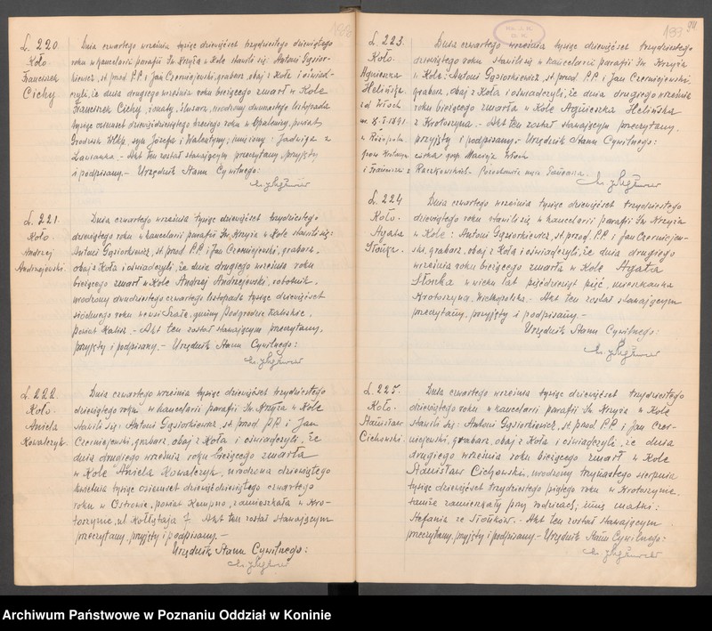 Obraz 11 z kolekcji "Akta zgonów zabitych i zmarłych ofiar bombardowania w Kole w dniu 2 września 1939 r.111"