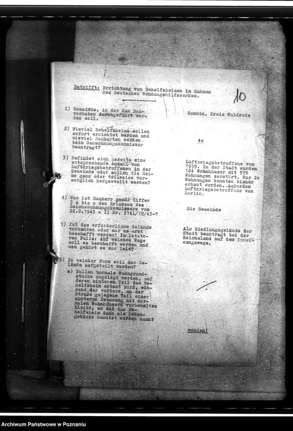 Obraz 17 z jednostki "Bau von Behelfsheimen in Gąbin, Kreis Waldrode (Gostynin)"