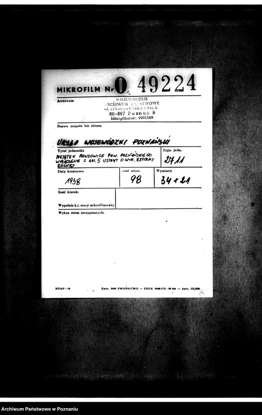 Obraz 2 z jednostki "Majątek Pawłowice powiatu poznańskiego wyłączenie z art. 5 ustawy o wykonaniu reformy rolnej"