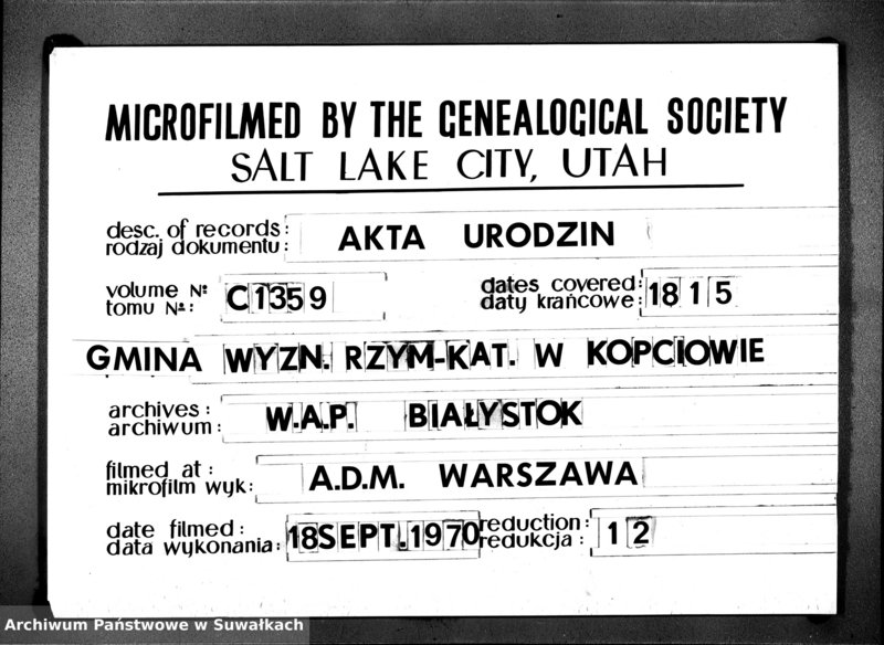 image.from.unit.number "Akta Urodzonych Gminy Kopciowskiey od 1-go Stycznia 1815"