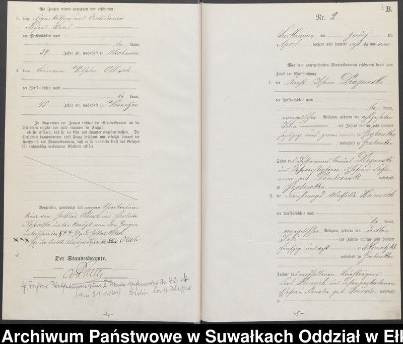 image.from.unit.number "Heiraths-Haupt-Register des Königlichen Preussischen Standes-Amtes Lucknainen Kreis Sensburg für das Jahr 1884 [do 1887]"