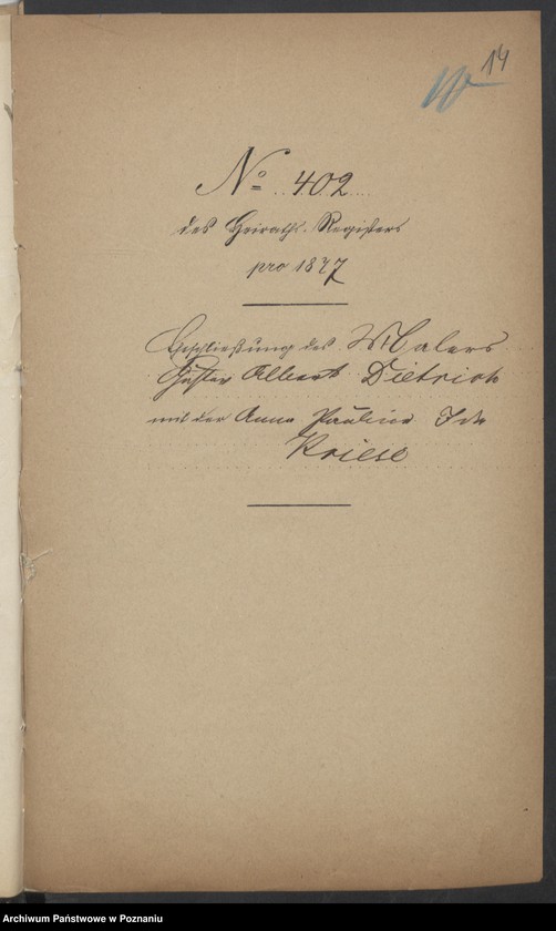 Obraz 16 z jednostki "Die von den Verlobten zum Aufgebot beigebrachten Urkunden pro 1877"